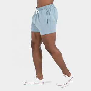 Bermudas de algodón con logotipo personalizado para hombre, pantalones cortos de punto de color sólido para el sudor, ropa de gimnasio, estilo informal teñido liso - Product Image 5