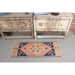 0.1x3.4 ft Vintage Rug, Turkish <b>Runner</b> Rug, Blue <b>Red</b> Southwestern Rug - Product Image 3