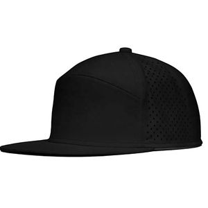 Compre al por mayor gorras trucker personalizadas de alta calidad, impermeables, de 5 paneles, con orificios cortados a láser y visera plana. - Product Image 5