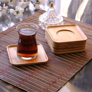 Bamboo Tea Saucer <b>Set</b>-6 <b>Square</b> Bamboo Glass Coasters Promotional Coaster - Product Image 3