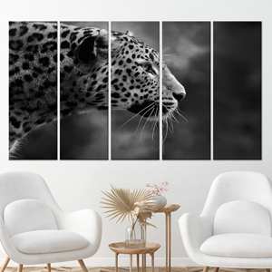 Tableau imprimé sur toile : motif guépard noir et blanc pour une décoration élégante, toile enveloppée 5P - Product Image 1