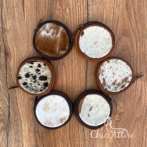 กระเป๋าใส่เหรียญหนังวัวแท้กระเป๋าสตางค์ทรงคลัทช์ทรงกลมหนังสไตล์ตะวันตกสำหรับทุกเพศ - Product Image 1