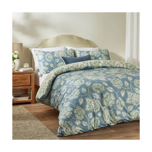 Housse de couette 100% coton sérigraphiée à la main en couleur grise unie avec détail floral brodé en taille Queen pour les détaillants B2B - Product Image 4