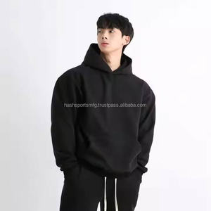 Sweat à capuche streetwear noir uni brodé pour homme, en coton épais, coupe oversize, modèle Spider, essentiels pour fabricants - Product Image 5
