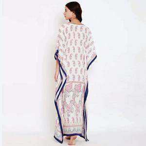 Fabricación personalizada Slim Fit Viscosa Rayón Cuello en V Medias mangas Paisley Perfection Loungewear Kaftan - Product Image 5