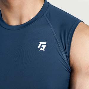 GA <b>Men's</b> Gym Tank Top Compression Sleeveless 2.0 (Teal) XL Size Hood Collar Worked Out <b>Singlet</b> Plain Polyester Cotton Material - Product Image 5