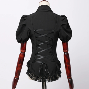 Blusa de algodón para mujer manga corta cuello en V encaje gasa Slim corsé camisa Tops - Product Image 3