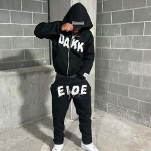 Ensemble de survêtements à capuche et de pantalons de survêtement en éponge française surdimensionnés de qualité supérieure avec logo appliqué personnalisé survêtements pour hommes ensembles de joggers empilés - Product Image 4
