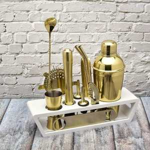 Juego de herramientas de barra de viaje de acero inoxidable con estuche de vino y whisky de polipiel para barman - Product Image 1