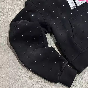 OEM เสื้อฮู้ดผ้าฝ้ายฟอกสีกรดสำหรับผู้ชายเสื้อสเวตเชิ้ตพิมพ์ลายไรน์สโตนโอเวอร์ไซส์ - Product Image 5