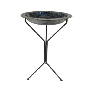 Bain d'oiseaux galvanisé fini mosaïque avec support en métal fabriqué à la main aspect moderne pour jardin balcon décoratif usage extérieur - Product Image 1