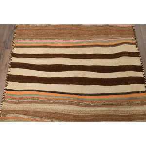 Alfombra de lana vintage con diseño de patchwork, estilo Kilim, color marrón, estilo suroeste, de 3.6x11 pies, con base de látex. - Product Image 3