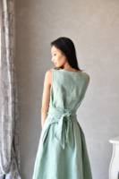 Robe d'été élégante en lin sans manches pour femmes, enveloppement multiple, taille naturelle, tissu tissé écologique, teint en plaine.