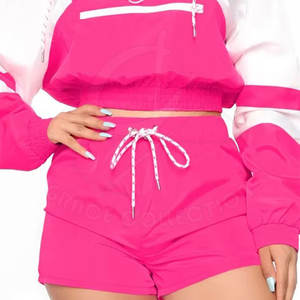 Top corto con cremallera, conjuntos de dos piezas de poliéster para estilo de patrón personalizado, conjuntos cortos a prueba de viento de dos piezas para mujer - Product Image 3