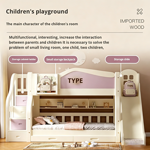 <span class=keywords><strong>Lit</strong></span> superposé double en bois massif moderne avec escalier en fer pour enfants - Design minimaliste avec fonction de rangement - Product Image 4