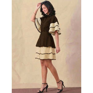 Ensemble coordonné 2 pièces en coton pour femme Deebaco, manches bouffantes, col en V, robe chemise courte en dentelle au-dessus du genou, jupe élégante, été - Product Image 2