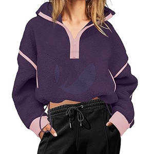 Sweat-shirts en polaire sherpa surdimensionnés doublés très tendance pour femmes, style décontracté avec logo sur le devant, écologiques pour l'hiver - Product Image 1