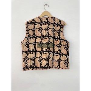 Indien 100% coton fait à la main réversible unisexe gilet manteau matelassé sans manches écologique respirant motif floral fête porter - Product Image 4