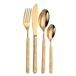 Long manche 2 couleurs ton couleur plaqué fini couverts en acier inoxydable ensemble de 4 cuillères fourchette couteau couverts pour une utilisation au restaurant - Product Image 2