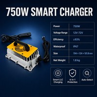 VOITATOP Chargeur de batterie embarqué 750W OBC Étanche IP67 12V-72V Détection automatique LiFePO4 pour Chariot de golf Chariot élévateur Marine Intelligent