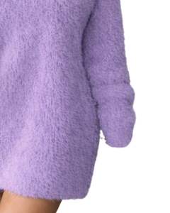 Customized Lavender <b>Purple</b> Fuzzy Knit Sweater <b>Dress</b> <b>Women</b> V Neck Long Sleeve Soft Plush Winter Warm Fashion OEM Custom Wholesale - Product Image 6
