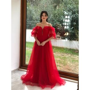 Yıldızlar donna Dalya tessuto con collo a barca manica ampia gonna da sera Jn1554 1554