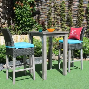 花园庭院酒店用新型聚藤柳条木框彩色枕头木桌吧台套装