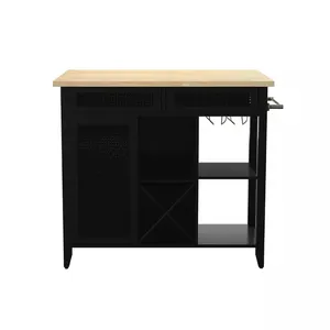 Kitchen Cart Solid Teak Wood Black Finish Lakeswara