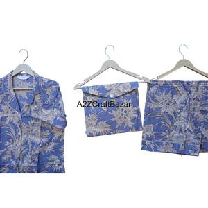 100% Pure Floral Print Shorts <b>Pajama</b> Set <b>Women</b> Digital Printed Luxury Vintage Cotton Breathable <b>Summer</b> Night Wear Casual - Product Image 4