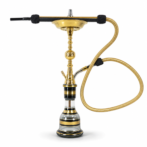 Farida Luxury Gold Brass Glass Egyptian Hookah <b>Deep</b> Hand Engraved Decorative Mini Shisha Fluted Stem Highest Smoking - Product Image 1