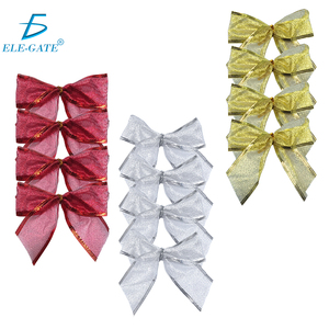 Confezione da 4 fiocchi natalizi in plastica trasparente con finitura glitterata - Rosso Argento Oro - Product Image 2