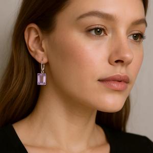 Boucles d'oreilles pendantes octogonales en améthyste rose en argent sterling 925 - Product Image 5