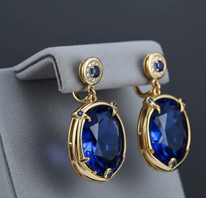 Elegant Blue Hydro Round 6 mm & Oval 15×<b>20</b> mm CZ Drop Earrings 925 Sterling Silver 18K Gold Plated 5 Inch <b>Wedding</b> Wear - Product Image 4