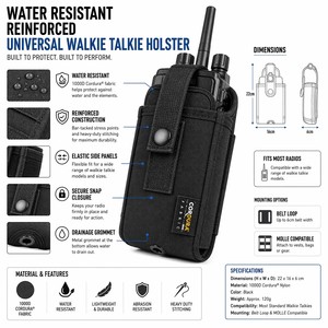 Étui universel pour talkie-walkie résistant à l'eau, noir, en nylon Cordura 1000D, avec boucle de ceinture, compatible MOLLE, GearHi GH-131, 22x16x6cm - Product Image 1