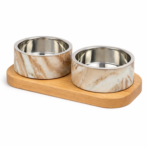 Trend Solid White Marble Double <b>Dog</b> Bowl Stand Luxury Stone <b>Raised</b> Pet Feeding Bowl Set Minimal Modern Design Premium Home Decor - Product Image 5
