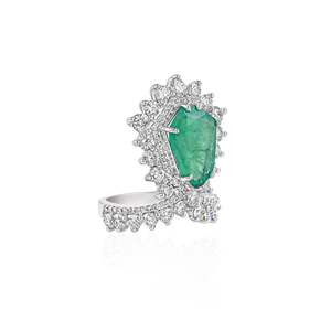 Bague Statement en Pierre Précieuse Taille Émeraude Plaqué Rhodium Bijoux Fins Géométriques Bohèmes - Product Image 3