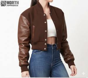 Chaqueta universitaria de Material transpirable para mujer, precio superventas, nuevo estilo, chaqueta con letras de Color sólido para mujer, servicio personalizado OEM - Product Image 1