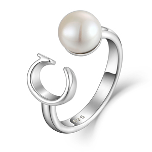 Bague ouverte en argent sterling 925 avec initiale A-Z en perle, bague personnalisée avec lettre, taille US 7, bijoux sur mesure - Product Image 6