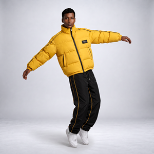 Doudoune matelassée jaune pour homme, imperméable, respirante, avec logo personnalisé, légère, vêtement d'extérieur d'hiver zippé, style streetwear - Product Image 1