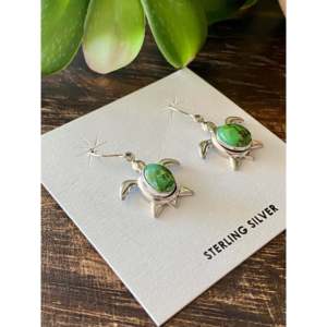 Southwest Handmade Sonoran Gold Turquoise & Sterling <b>Silver</b> Drop <b>Earrings</b> Animal Pattern Turtle <b>Dangle</b> - Product Image 3