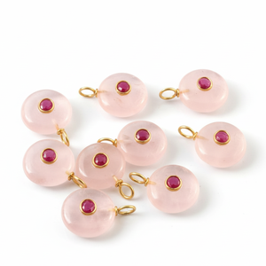 Pendentifs en argent sterling 925 avec incrustation de pierres précieuses en quartz rose naturel, forme ronde de 15 mm, bijoux tendance en pierres précieuses en vrac - Product Image 2