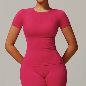 T-shirt de sport sans couture femmes haut de fitness manches courtes Yoga vêtements de danse haute élastique chemises de course Gym Push Up haut d'entraînement - Product Image 3