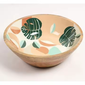 Cuencos de madera hechos a mano, esmalte decorativo, diseño impreso, perfecto para servir ensaladas frescas, postres y más vajilla disponible ahora - Product Image 2