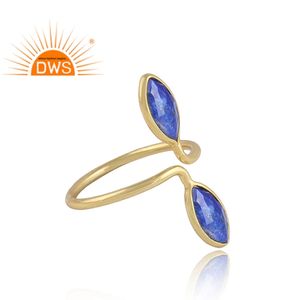 Superventas plata esterlina 18K chapado en oro Natural lapislázuli piedra preciosa anillo ajustable joyería para mujer regalo para ella - Product Image 2