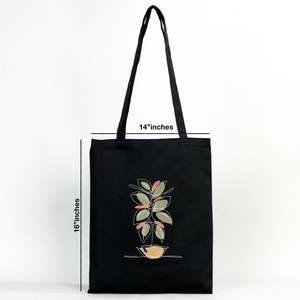 Wholesale Black Cotton Tote <b>Bag</b> 14x16 Medium Size Canvas Custom Printed Letter <b>Long</b> Heat Transfer Recyclable for Advertising - Product Image 4