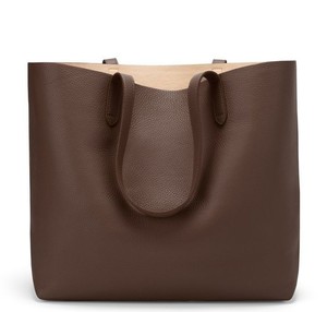 Bolso Tote Grande de Cuero Genuino Marrón Vintage para Mujer, Bolso de Hombro para Trabajo, Minimalista, para Portátil, Bolso de Compras, con Dos Cremalleras - Product Image 1