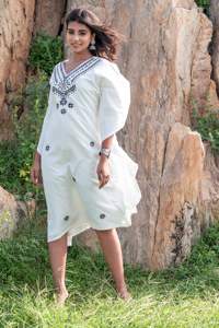 <b>White</b> Rayon Embroidered <b>Kaftan</b> for Women Plus Size Fashion Occasion Wear Summer Caftan - Product Image 4