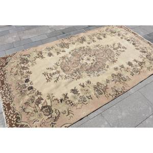 พรมขนสัตว์สีเบจสีน้ำตาล4.5x8.4ฟุตคลาสสิกดีไซน์แบบตุรกีสำหรับทางเข้าห้องนั่งเล่นหรือห้องนอนพร้อมแผ่นรองทำจากยาง - Product Image 4