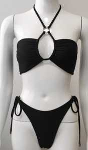 Ensemble de bikini personnalisable avec micro-soutien-gorge, motifs à carreaux, fruits, animaux et unis, décorations en strass et dentelle, logo sur la taille avant - Product Image 6