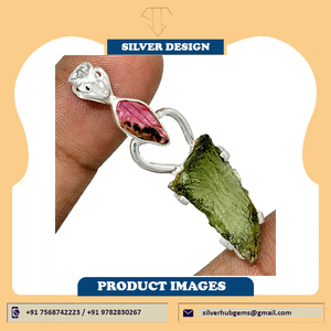 Colgantes de Moldavita, Gema Natural de Moldavita en Bruto, Colgante de Plata para Mujer, Cristal de Turmalina, Gema con Punta - Product Image 6